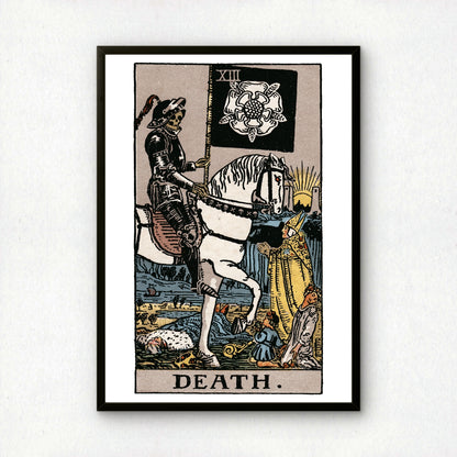 Death Tarot Card Print | Rider-Waite-Smith Vintage Tarot Deck | Wall Art