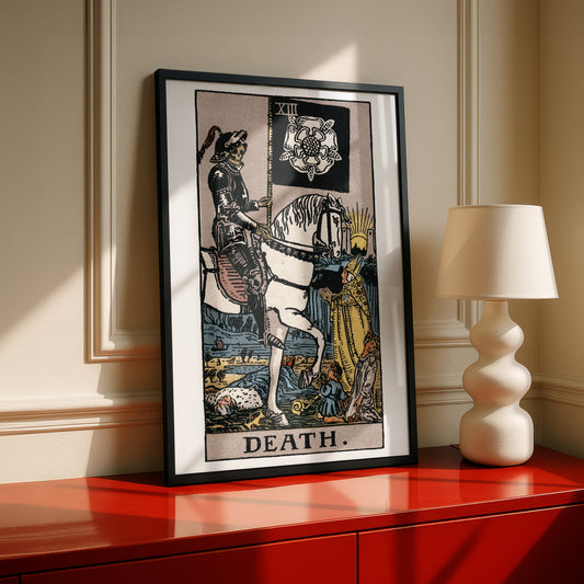 Death Tarot Card Print | Rider-Waite-Smith Vintage Tarot Deck | Wall Art