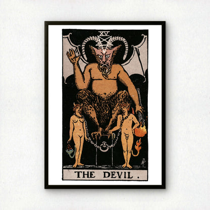 The Devil Tarot Card Print | Rider-Waite-Smith Vintage Tarot Deck | Wall Art