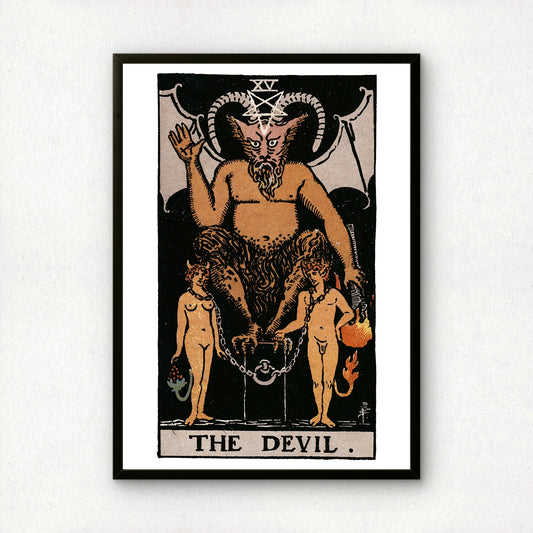The Devil Tarot Card Print | Rider-Waite-Smith Vintage Tarot Deck | Wall Art