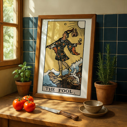 The Fool Tarot Card Print | Rider-Waite-Smith Vintage Tarot Deck | Wall Art
