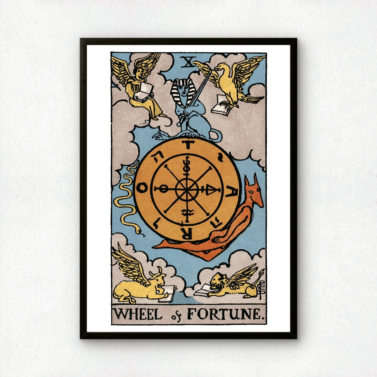 Wheel of Fortune Tarot Card Print | Rider-Waite-Smith Vintage Tarot Deck | Wall Art