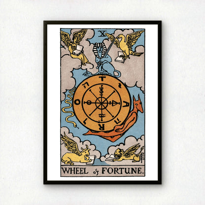 Wheel of Fortune Tarot Card Print | Rider-Waite-Smith Vintage Tarot Deck | Wall Art