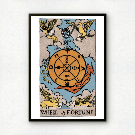 Wheel of Fortune Tarot Card Print | Rider-Waite-Smith Vintage Tarot Deck | Wall Art