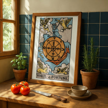 Wheel of Fortune Tarot Card Print | Rider-Waite-Smith Vintage Tarot Deck | Wall Art