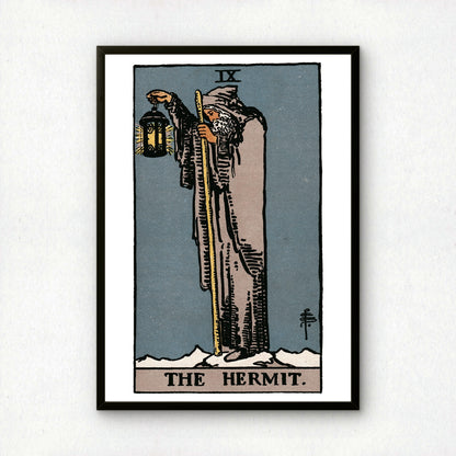 The Hermit Tarot Card Print | Rider-Waite-Smith Vintage Tarot Deck | Wall Art