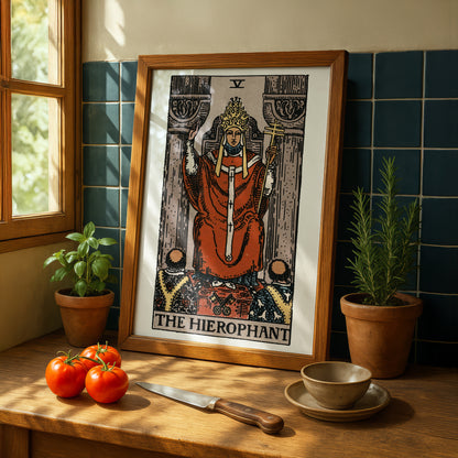 The Hierophant Tarot Card Print | Rider-Waite-Smith Vintage Tarot Deck | Wall Art