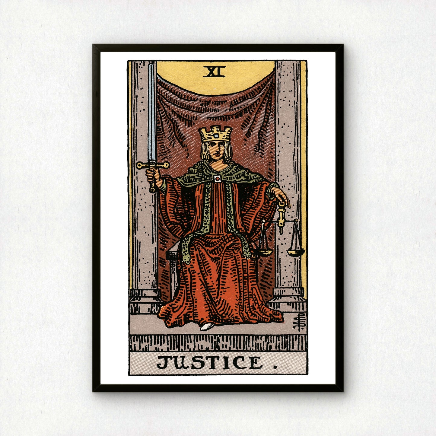 Justice Tarot Card Print | Rider-Waite-Smith Vintage Tarot Deck | Wall Art
