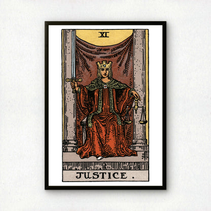 Justice Tarot Card Print | Rider-Waite-Smith Vintage Tarot Deck | Wall Art