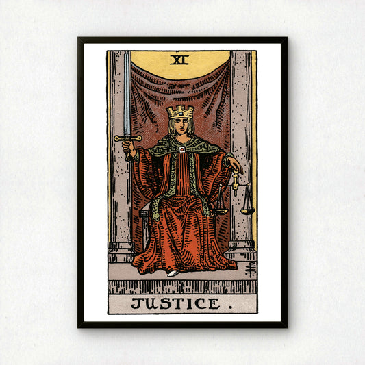 Justice Tarot Card Print | Rider-Waite-Smith Vintage Tarot Deck | Wall Art