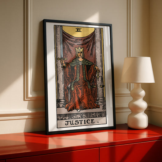 Justice Tarot Card Print | Rider-Waite-Smith Vintage Tarot Deck | Wall Art