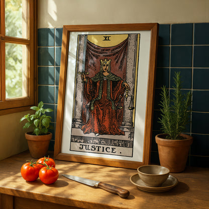 Justice Tarot Card Print | Rider-Waite-Smith Vintage Tarot Deck | Wall Art