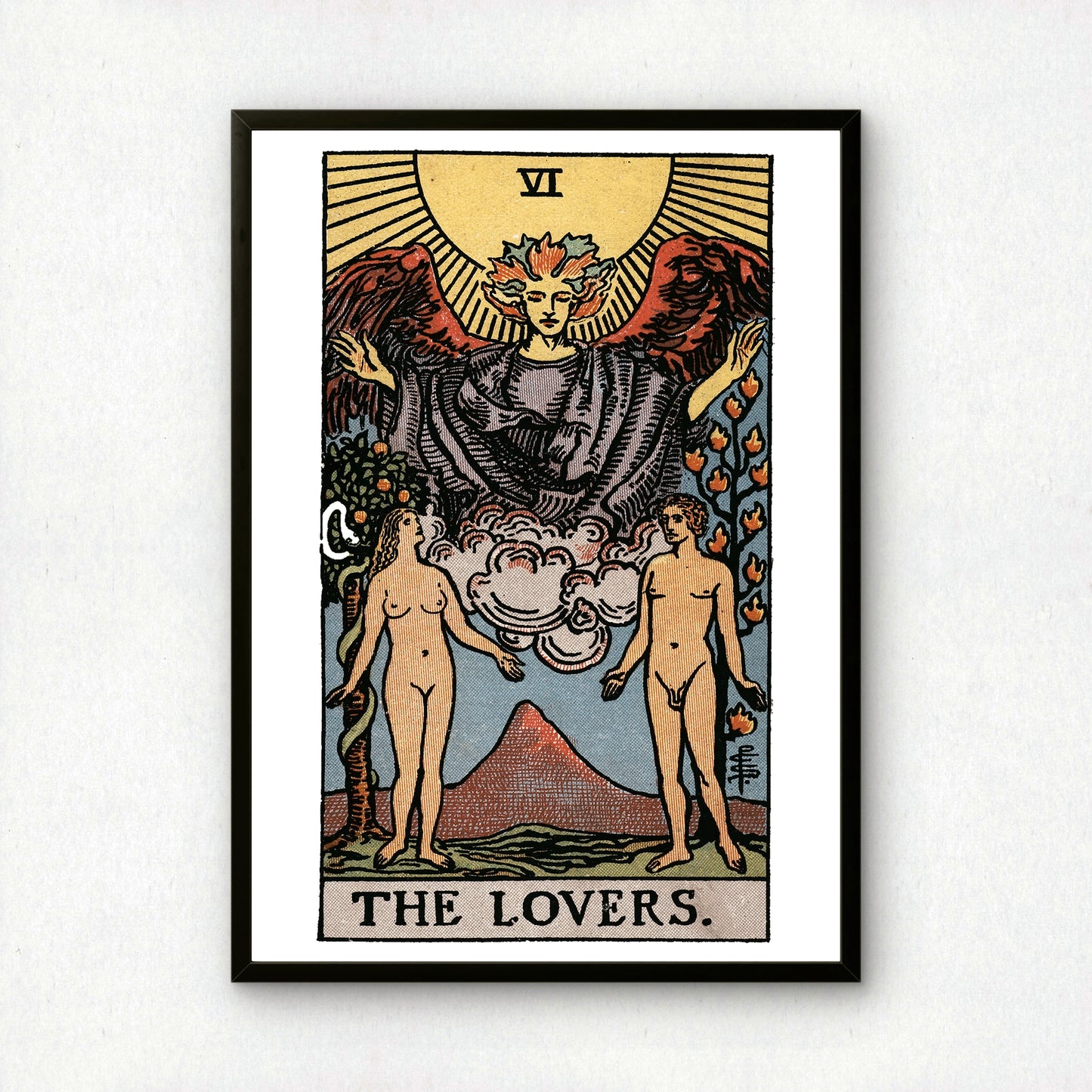 The Lovers Tarot Card Print | Rider-Waite-Smith Vintage Tarot Deck | Wall Art