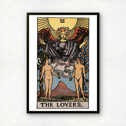 The Lovers Tarot Card Print | Rider-Waite-Smith Vintage Tarot Deck | Wall Art