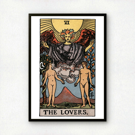 The Lovers Tarot Card Print | Rider-Waite-Smith Vintage Tarot Deck | Wall Art