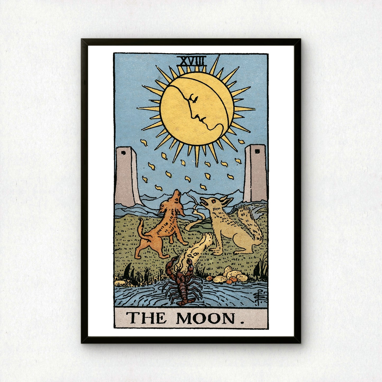 The Moon Tarot Card Print | Rider-Waite-Smith Vintage Tarot Deck | Wall Art