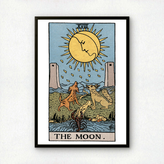 The Moon Tarot Card Print | Rider-Waite-Smith Vintage Tarot Deck | Wall Art