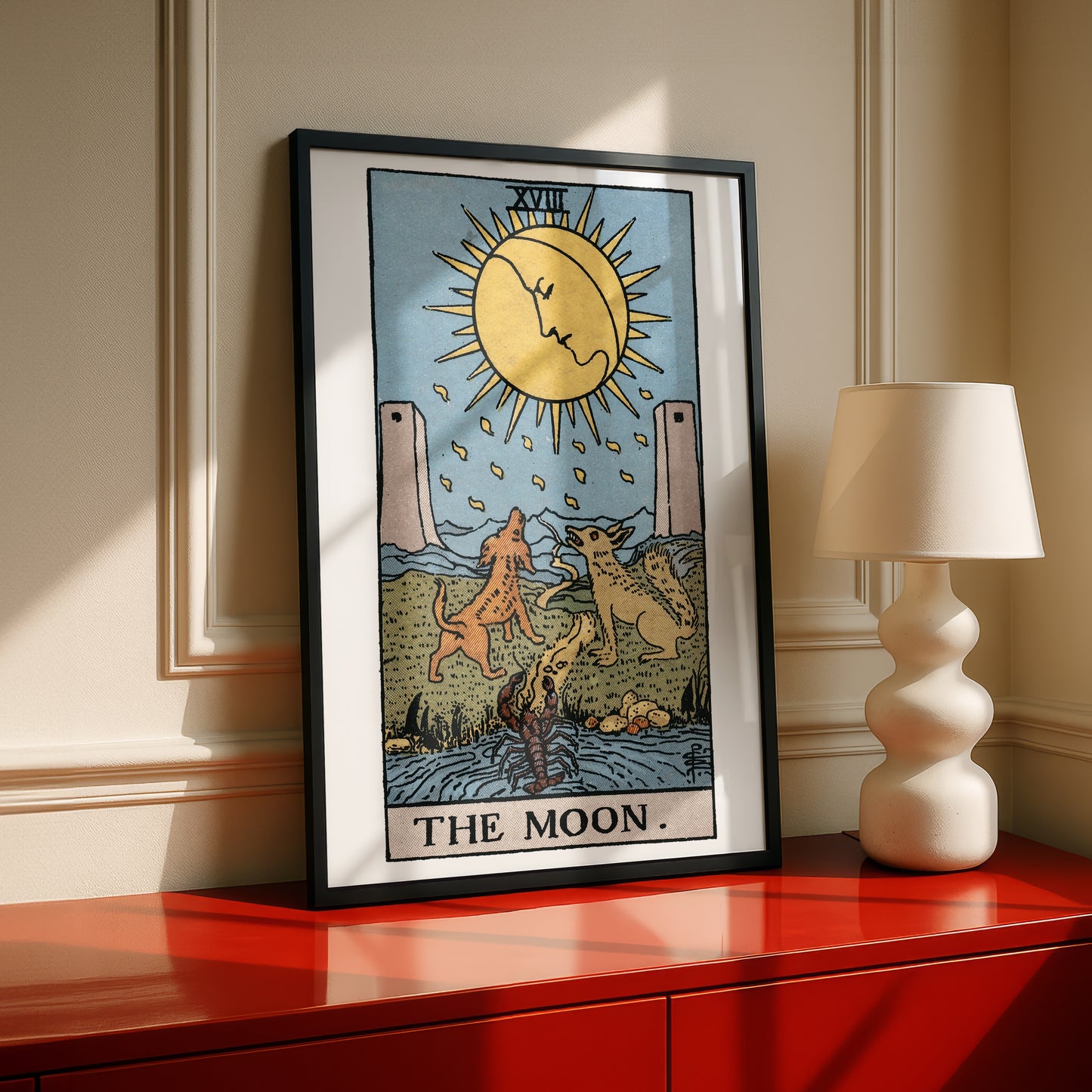 The Moon Tarot Card Print | Rider-Waite-Smith Vintage Tarot Deck | Wall Art