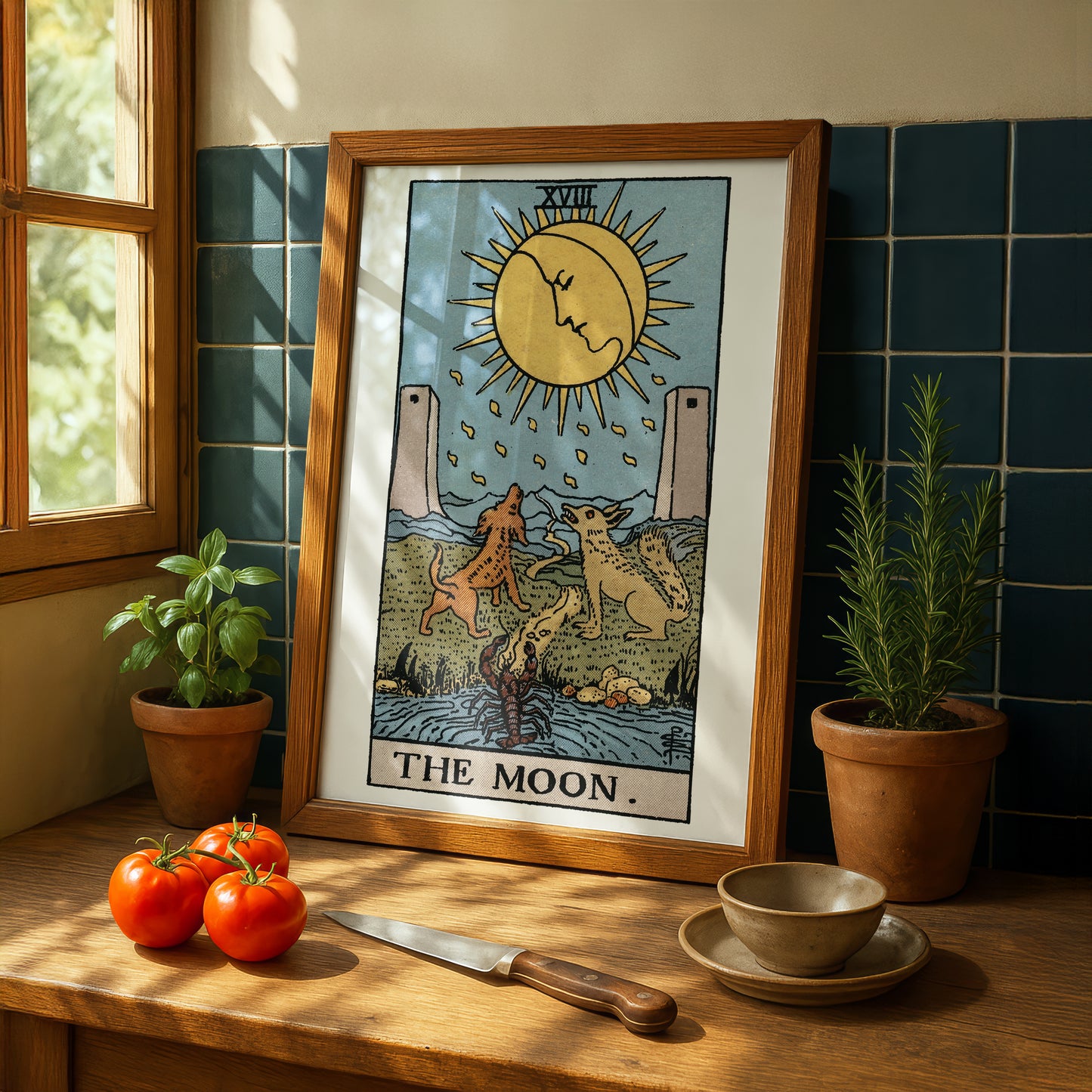 The Moon Tarot Card Print | Rider-Waite-Smith Vintage Tarot Deck | Wall Art