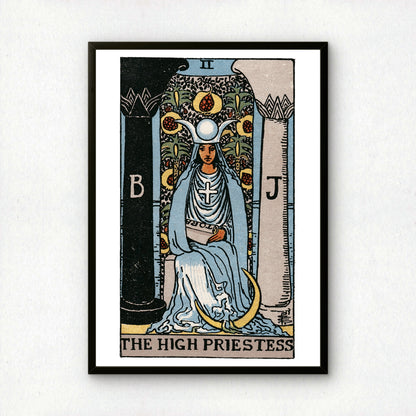 The High Priestess Tarot Card Print | Rider-Waite-Smith Vintage Tarot Deck | Wall Art
