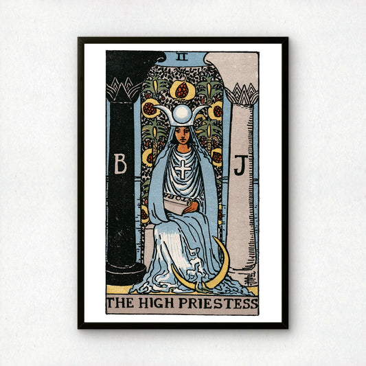 The High Priestess Tarot Card Print | Rider-Waite-Smith Vintage Tarot Deck | Wall Art