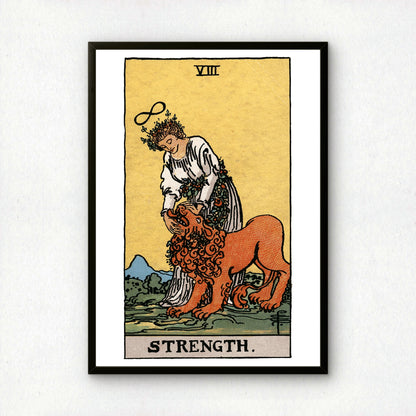 Strength Tarot Card Print | Rider-Waite-Smith Vintage Tarot Deck | Wall Art