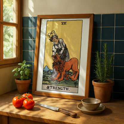 Strength Tarot Card Print | Rider-Waite-Smith Vintage Tarot Deck | Wall Art