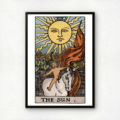 The Sun Tarot Card Print | Rider-Waite-Smith Vintage Tarot Deck | Wall Art