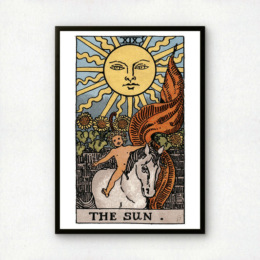 The Sun Tarot Card Print | Rider-Waite-Smith Vintage Tarot Deck | Wall Art