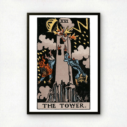 The Tower Tarot Card Print | Rider-Waite-Smith Vintage Tarot Deck | Wall Art