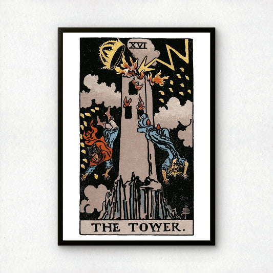 The Tower Tarot Card Print | Rider-Waite-Smith Vintage Tarot Deck | Wall Art