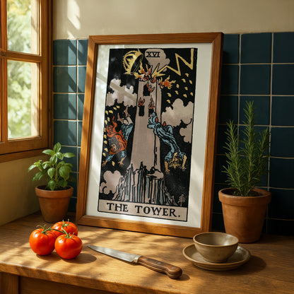 The Tower Tarot Card Print | Rider-Waite-Smith Vintage Tarot Deck | Wall Art