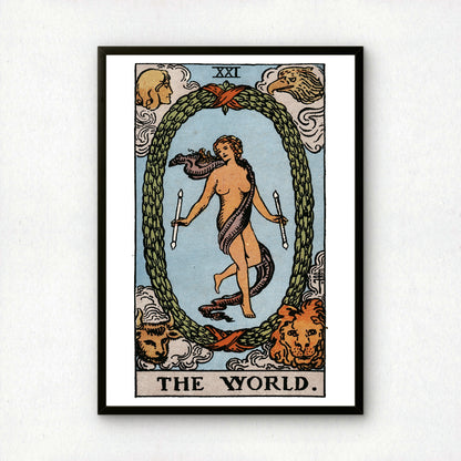 The World Tarot Card Print | Rider-Waite-Smith Vintage Tarot Deck | Wall Art