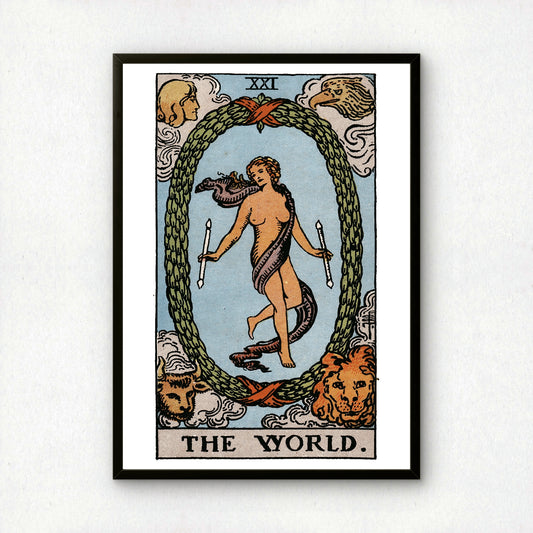 The World Tarot Card Print | Rider-Waite-Smith Vintage Tarot Deck | Wall Art