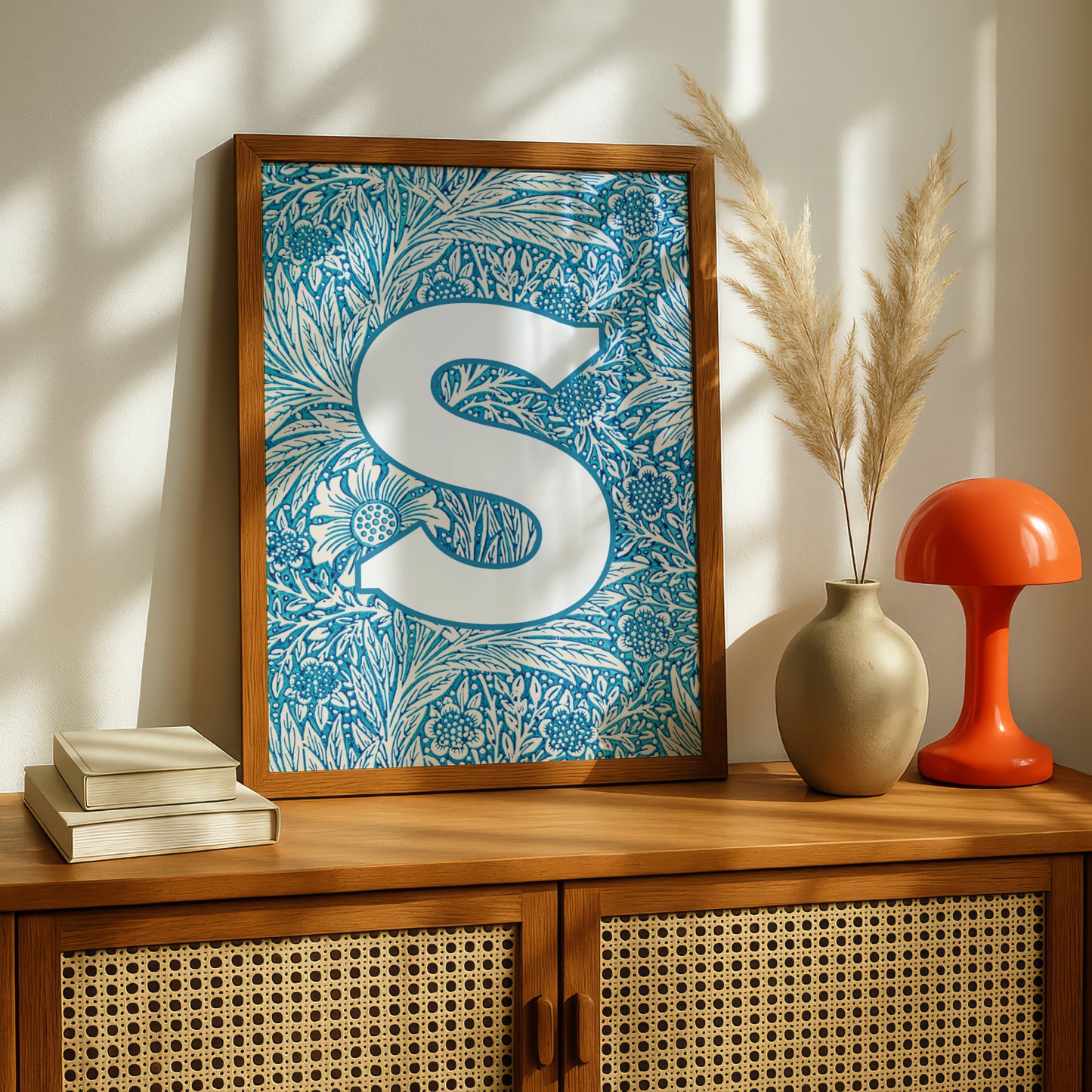 Personalised Initial Print: Blue Letter Wall Art: Premium Art Print with William Morris Design