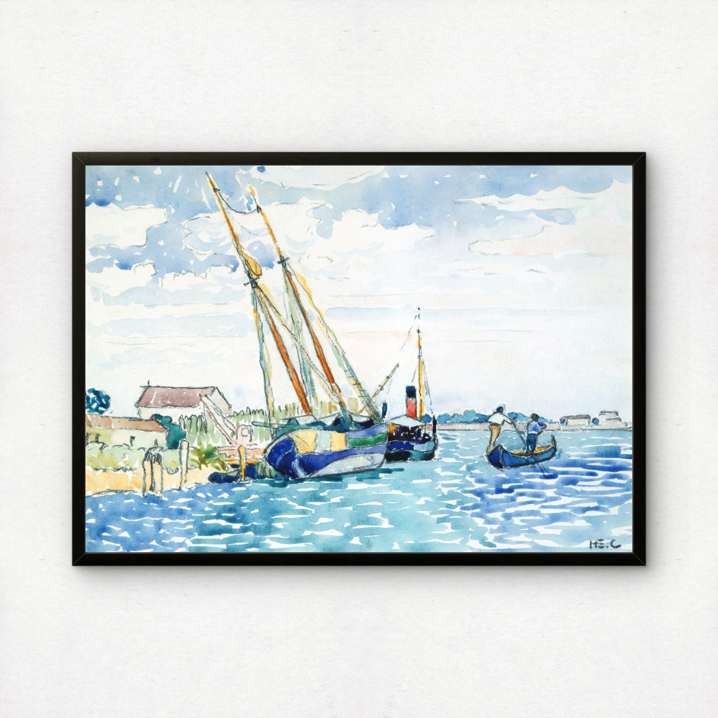 Marine Scene (Boats near Venice) by Henri-Edmond Cross Art Print | Pointillism Giclee Reproduction | French Neo-Impressionist Wall Decor