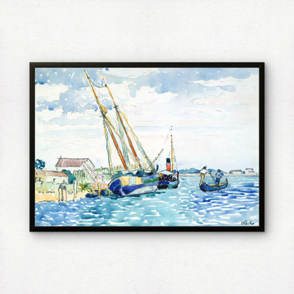 Marine Scene (Boats near Venice) by Henri-Edmond Cross Art Print | Pointillism Giclee Reproduction | French Neo-Impressionist Wall Decor