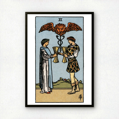 Two of Cups Tarot Card Print | Rider-Waite Cups Minor Arcana Deck | Wall Art