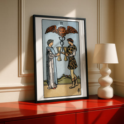 Two of Cups Tarot Card Print | Rider-Waite Cups Minor Arcana Deck | Wall Art