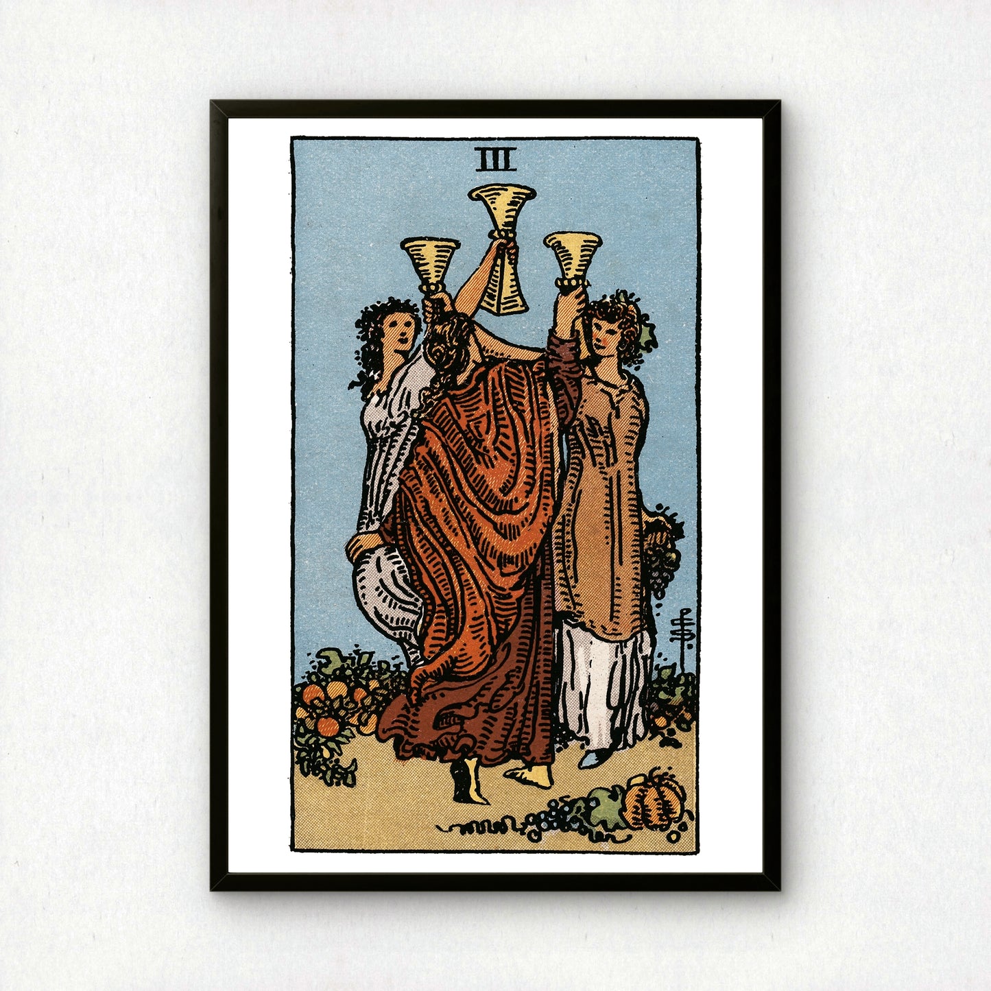 Three of Cups Tarot Card Print | Rider-Waite Cups Minor Arcana Deck | Wall Art
