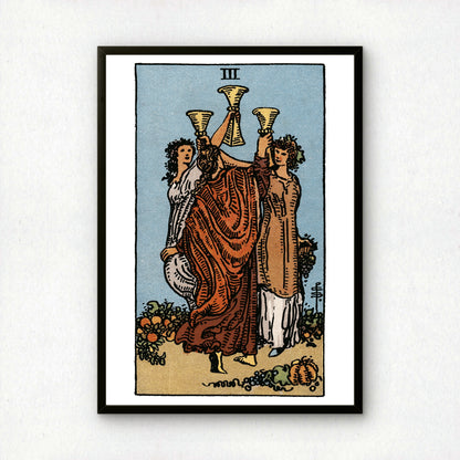 Three of Cups Tarot Card Print | Rider-Waite Cups Minor Arcana Deck | Wall Art