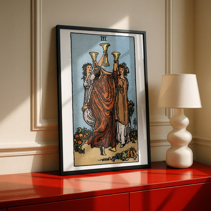 Three of Cups Tarot Card Print | Rider-Waite Cups Minor Arcana Deck | Wall Art