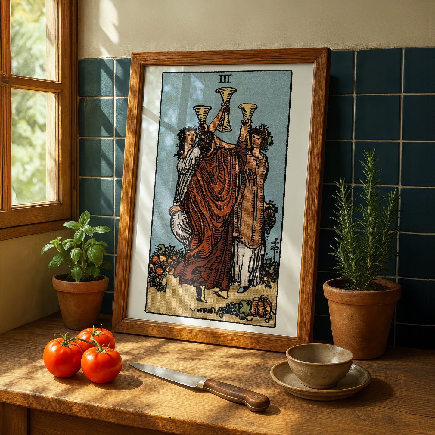 Three of Cups Tarot Card Print | Rider-Waite Cups Minor Arcana Deck | Wall Art