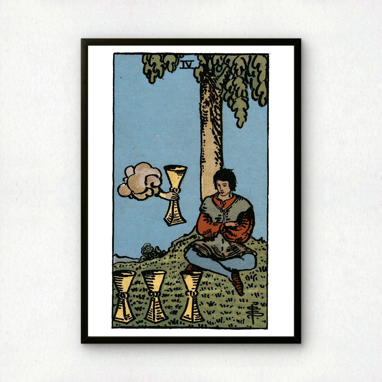 Four of Cups Tarot Card Print | Rider-Waite Cups Minor Arcana Deck | Wall Art