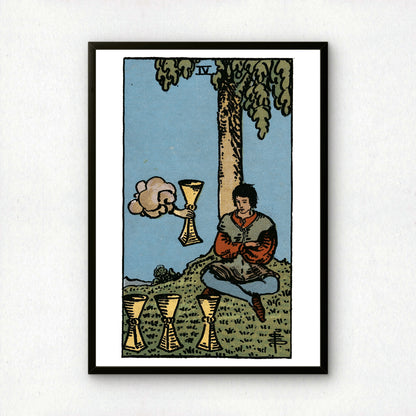 Four of Cups Tarot Card Print | Rider-Waite Cups Minor Arcana Deck | Wall Art