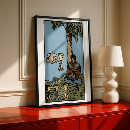 Four of Cups Tarot Card Print | Rider-Waite Cups Minor Arcana Deck | Wall Art