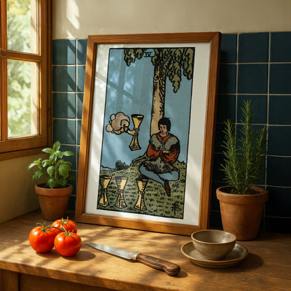Four of Cups Tarot Card Print | Rider-Waite Cups Minor Arcana Deck | Wall Art