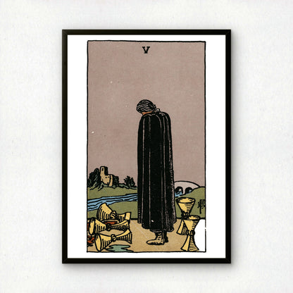 Five of Cups Tarot Card Print | Rider-Waite Cups Minor Arcana Deck | Wall Art