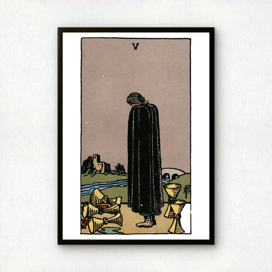 Five of Cups Tarot Card Print | Rider-Waite Cups Minor Arcana Deck | Wall Art