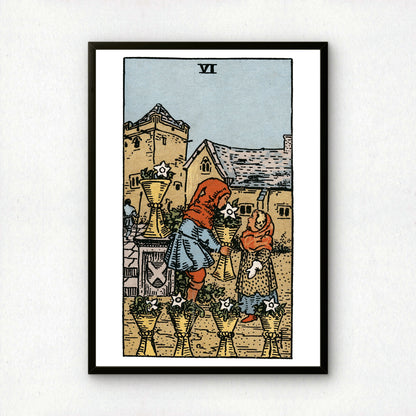 Six of Cups Tarot Card Print | Rider-Waite Cups Minor Arcana Deck | Wall Art